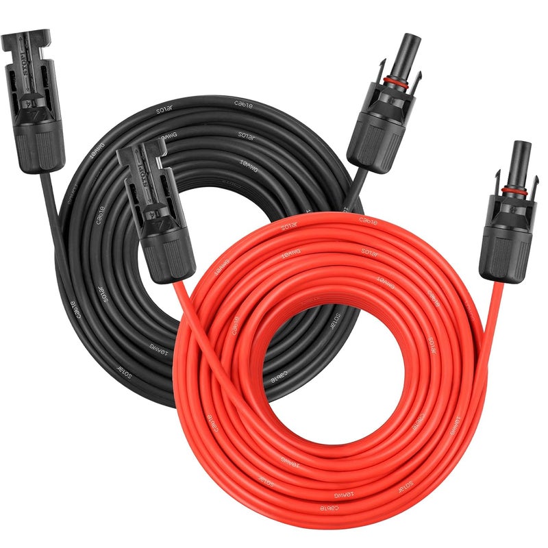 YDDECW Solar Panel Extension Cable - 10AWG 100FT Solar Wire Cord 10 Gauge PV Wire with Female & Male Waterproof Connector for RV, Photovoltaic Systems, Home, Boat, Solar Panels, Car(100ft Red + 100ft Black) - Image 1
