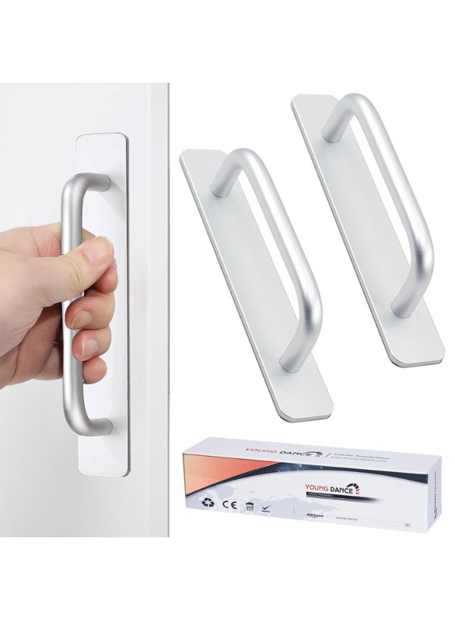Young Dance JZS Cabinet Drawer Handles Pulls of Self-Stick Instant,Aluminum Alloy Push Pull Handles Helper with Adhesive Door Handle for Kitchen, Window Sliding Closet,148mm,2PCS,Sliver - Image 1