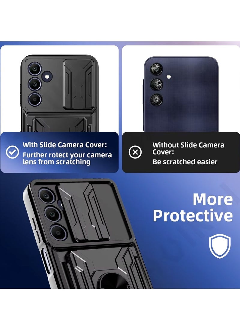 Samsung Galaxy A35 Slide Armor Case with 360° Ring, Magnetic Stand, Card Holder, Camera Shield & Mil-Grade Drop Protection