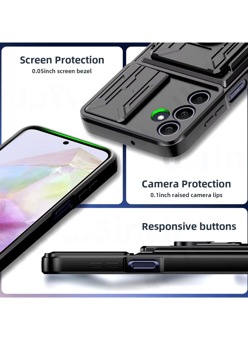 Samsung Galaxy A35 Slide Armor Case with 360° Ring, Magnetic Stand, Card Holder, Camera Shield & Mil-Grade Drop Protection
