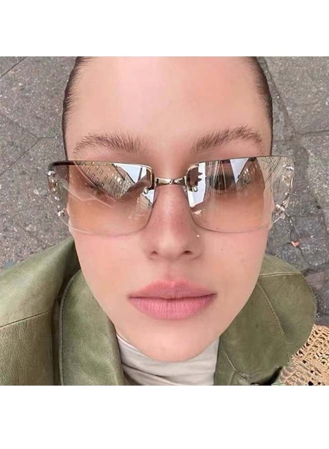 Stylish Rimless Frameless Rectangle Sunglasses For Women - Uv Protection - Image 1