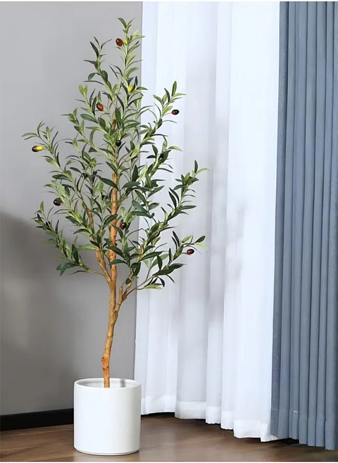 APEX 120 CM Artificial Olive Tree Tall Fake Potted Olive Silk Tree with Planter Large Faux Olive Branches and Fruits Artificial Tree for Modern Home Office Living Room Floor Decor Indoor  - Image 2