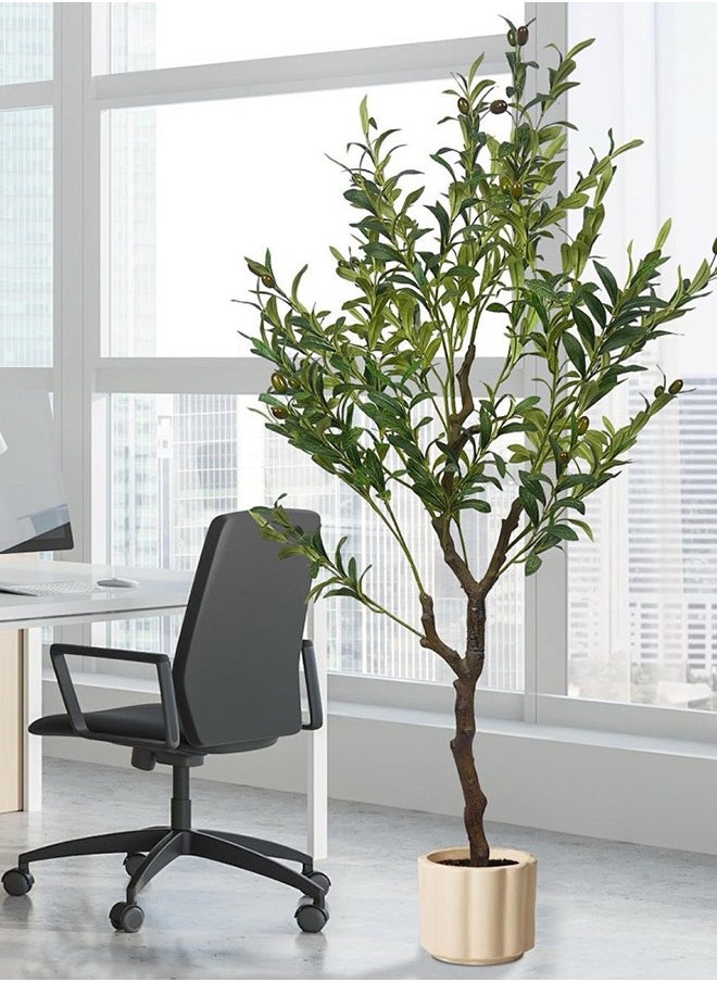 APEX 120 CM Artificial Olive Tree Tall Fake Potted Olive Silk Tree with Planter Large Faux Olive Branches and Fruits Artificial Tree for Modern Home Office Living Room Floor Decor Indoor  - Image 5