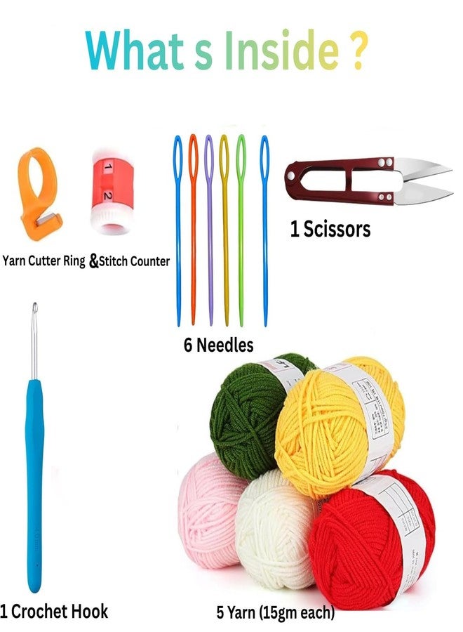 Tusmad Cotton Crochet Kit for Beginners with Crochet Thread, Hooks & DIY Tools | Learn to Crochet Set for Adults & Kids | Complete Crocheting Supplies with Colors Yarn Stitch Counter & Yarn Cutter Ring - Image 3
