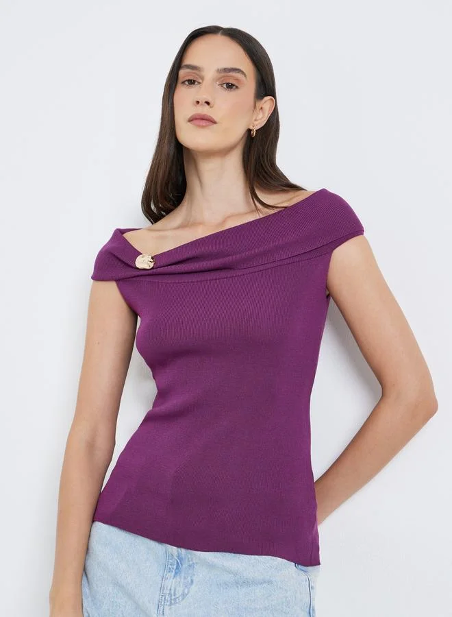 Styli Styli Purple Off-Shoulder Knit Top