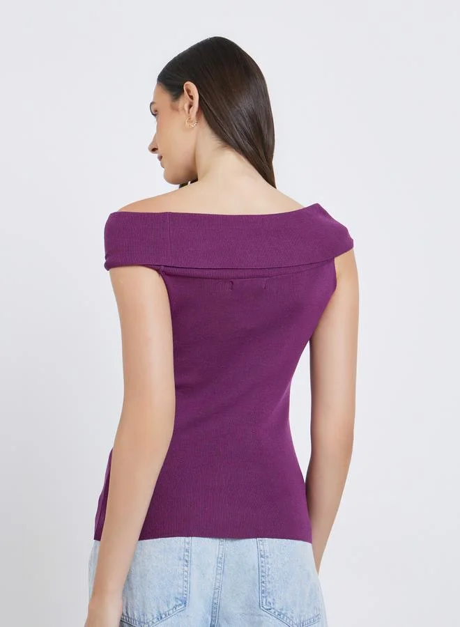 Styli Styli Purple Off-Shoulder Knit Top