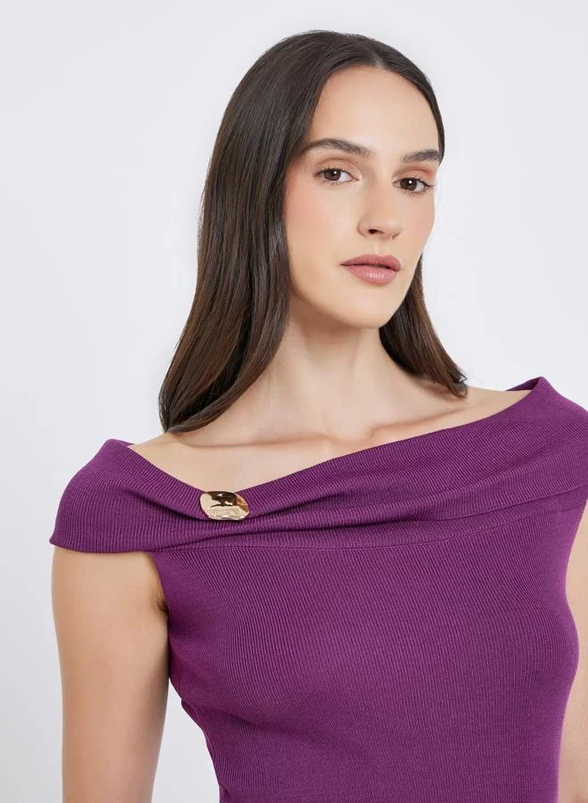 Styli Styli Purple Off-Shoulder Knit Top