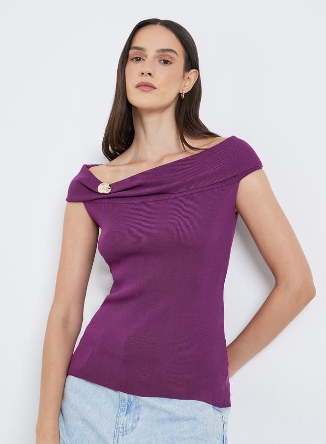 Styli Purple Off-Shoulder Knit Top - Image 1