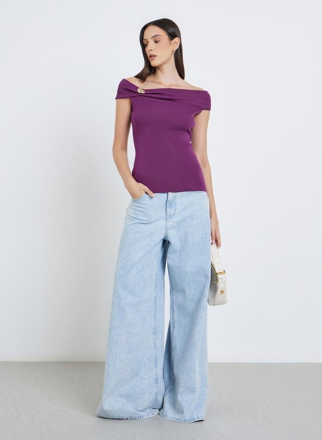 Styli Purple Off-Shoulder Knit Top - Image 2