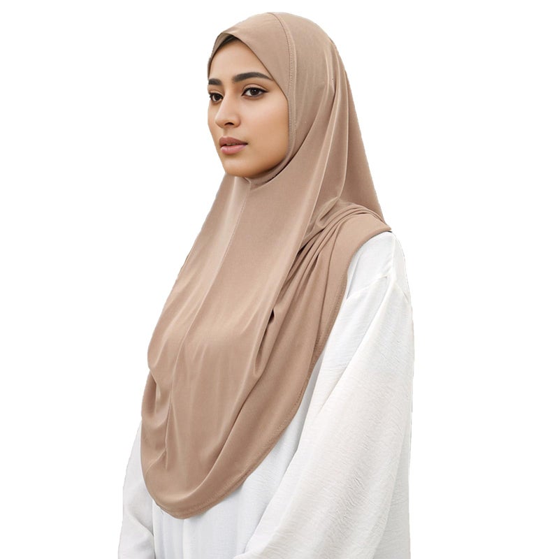 HURESON Ready To Wear Hijab For Women Instant Turban Stretch Soft Muslim Scarf For Prayer Long Hijabs Islamic Jersey Abaya (Khaki) - Image 1