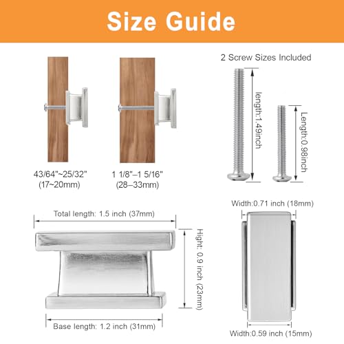 VEHCIL 10 Pack Square Cabinet Knobs Brushed Nickel, Single Hole Silver Kitchen Cabinet Knob Cabinet Handles Hardware for Cupboard Closet Bathroom Dresser Drawer Knobs, Solid Zinc Alloy - Image 5