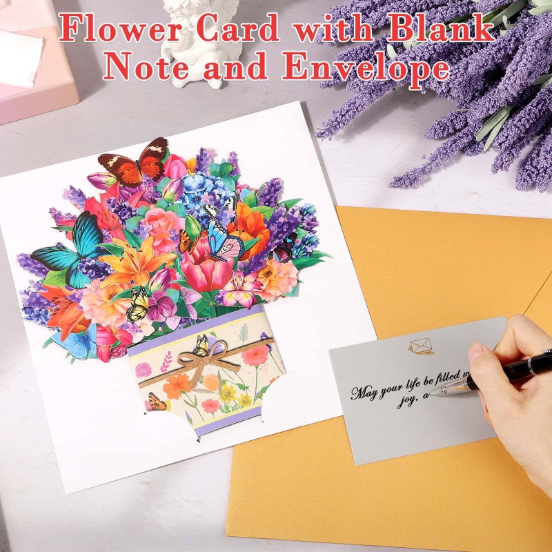 Tidponra Pop Up Flower Cards, Butterflies & Flower Bouquet 3D Popup Greeting Cards for Mother's Day, Anniversary, Birthday, Graduation, Get Well, Home Decor, with Envelope and Note - Image 5
