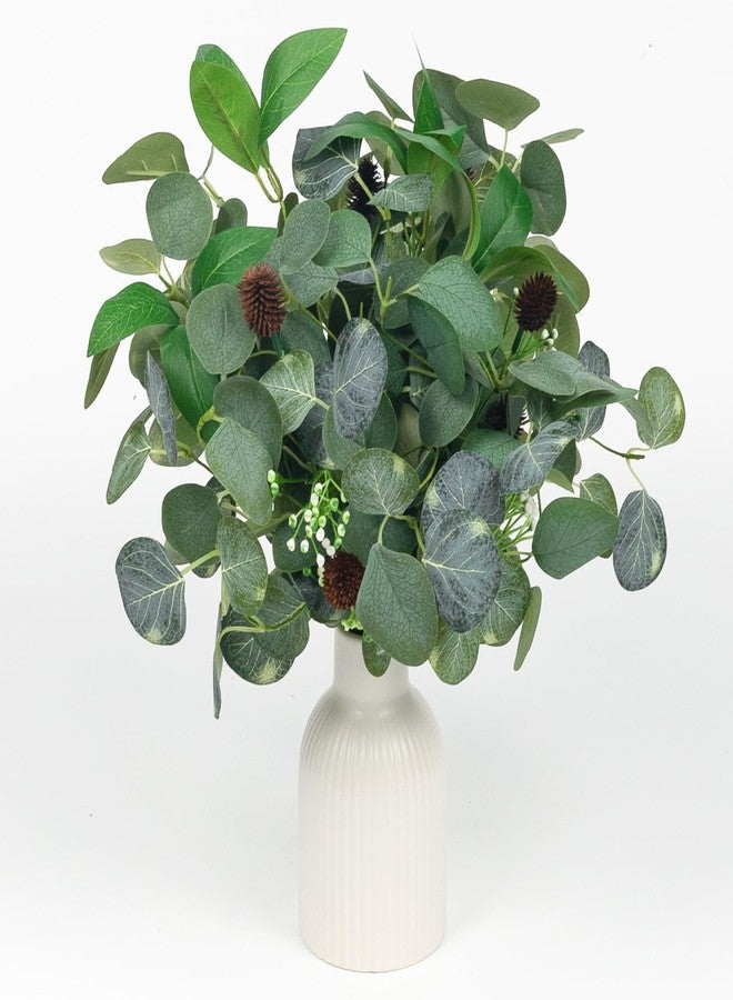 YUGALI Artificial Eucalyptus Stems for Vase Indoor, Faux Greenery Bush Bouquet with White Berry Pinecone Accents, 16" Tall Set of 4, Fake Plants Arrangements Home Décor - Image 4