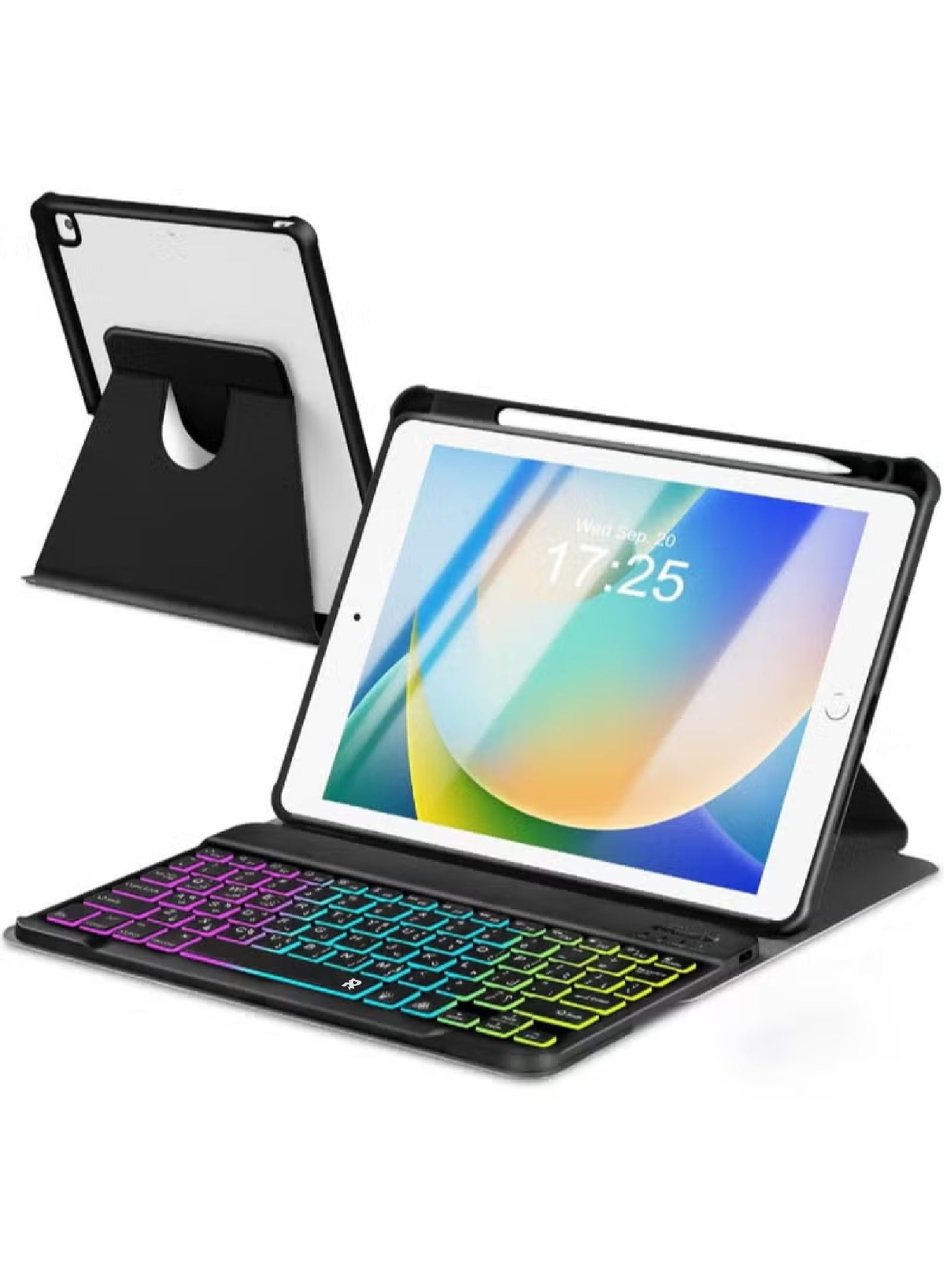 【Arabic English】Case with Arabic Keyboard for iPad Air 11 inch M4/M3/M2 (2026/2025/2024) & iPad Air 5th/4th 10.9 inch (2022/2020) & iPad Pro 11 inch (1st/2nd/3rd/4th Gen) (2022-2018), 7 Color Rainbow Backlit Detachable Keyboard with 360 Degree Rotatable Magnetic with Pencil Holder, Smart Cover for 11" iPad Air 6th/7th/8th,10.9" iPad Air 4th/5th Gen and iPad Pro 11" (1st/2nd/3rd/4th), 2in1 Combo Auto Sleep/Wake