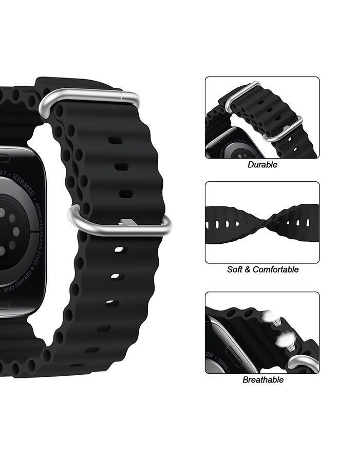 O Ozone Silicone Ocean Band For Apple Watch Band Series 8 42mm 44mm 45mm 49mm Adjustable Strap For iWatch Series 8/7/6/5/4/3/2/1/SE/Ultra - Black/Dark Grey/Green - Image 3
