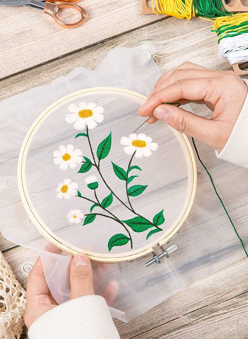 Embroidery Starter Kit with Flower Pattern and Instruction Clear Organza Floral Needlepoint Cross Stitch Kit with Embroidery Hoop Threads Needle Scissors for Beginners DIY Craft 4 Pack - Image 4