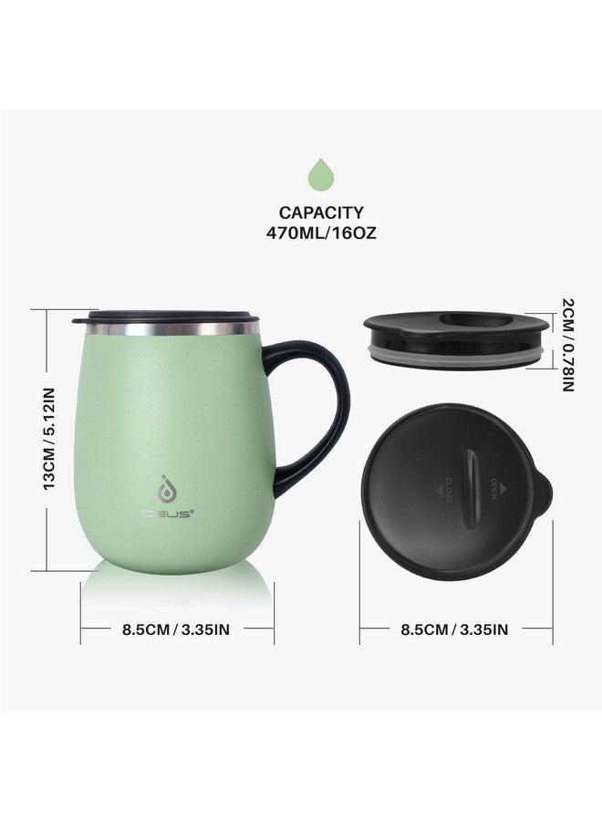 ideus Ideus 16 oz Insulated Coffee Mug with Handle and Lid, Double Wall Stainless Steel Vacuum Insulated Tumbler Cup, Travel Coffee Cup Thermal Cup for Home and Office, Avocado Green - Image 4