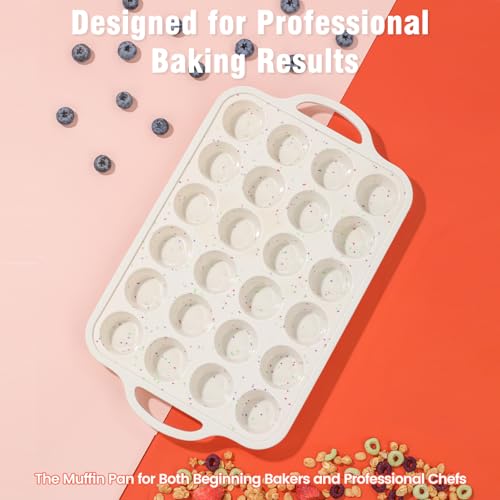 Fimary Silicone Muffin Pans With Metal Reinforced Frame 24 Cups Durable Silicone Baking Pan for Muffins Cupcakes BPA Free and Dishwasher Safe Beige with Rainbow Spots Set of 2 - Image 3