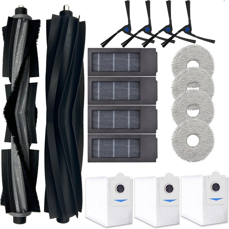 Rinakou Spare Parts Accessories Kit Compatible With ECOVACS DEEBOT X2 Omni Vacuum Cleaner1 Main Rubber Brush1 Normal Main Brush4 Side Brush4 Hepa Filters4 Mop Pads3 Dust Bags 17 PackBlack - Image 2
