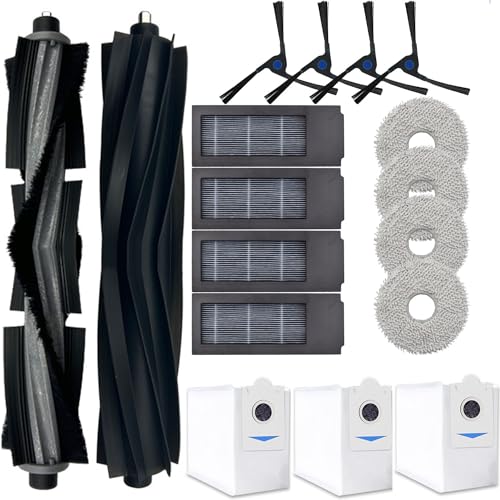 Rinakou Spare Parts Accessories Kit Compatible With ECOVACS DEEBOT X2 Omni Vacuum Cleaner1 Main Rubber Brush1 Normal Main Brush4 Side Brush4 Hepa Filters4 Mop Pads3 Dust Bags 17 PackBlack - Image 1