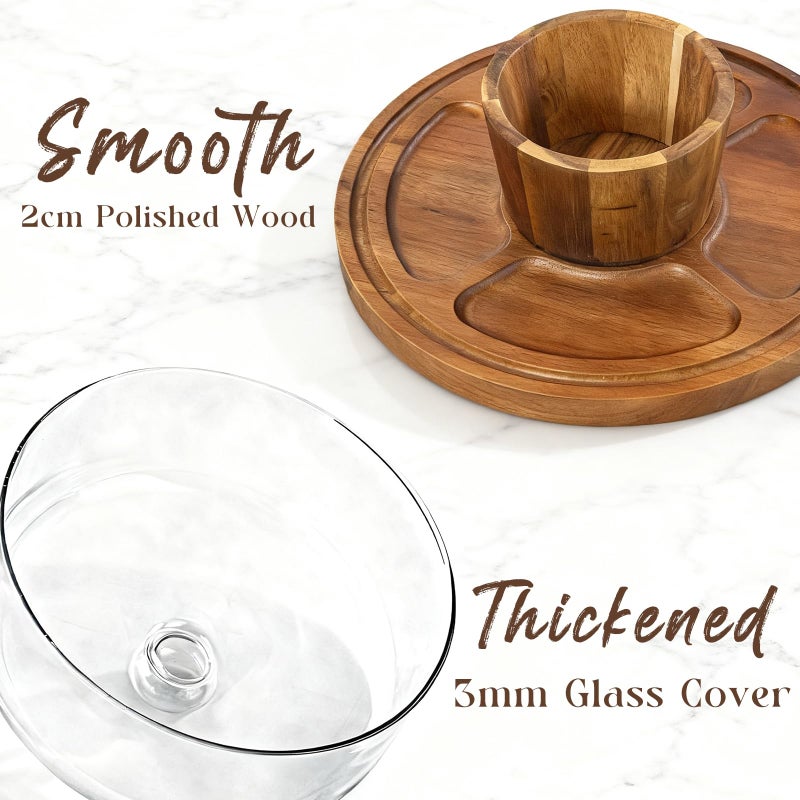 Krbnk Acacia Wood Cake Stand with Lid, 12" Glass Cake Stand with Dome Cake Holder, 2-in-1 Dessert Table Display Set & Charcuterie Board for Weddings, Parties, Bakeries - Image 4