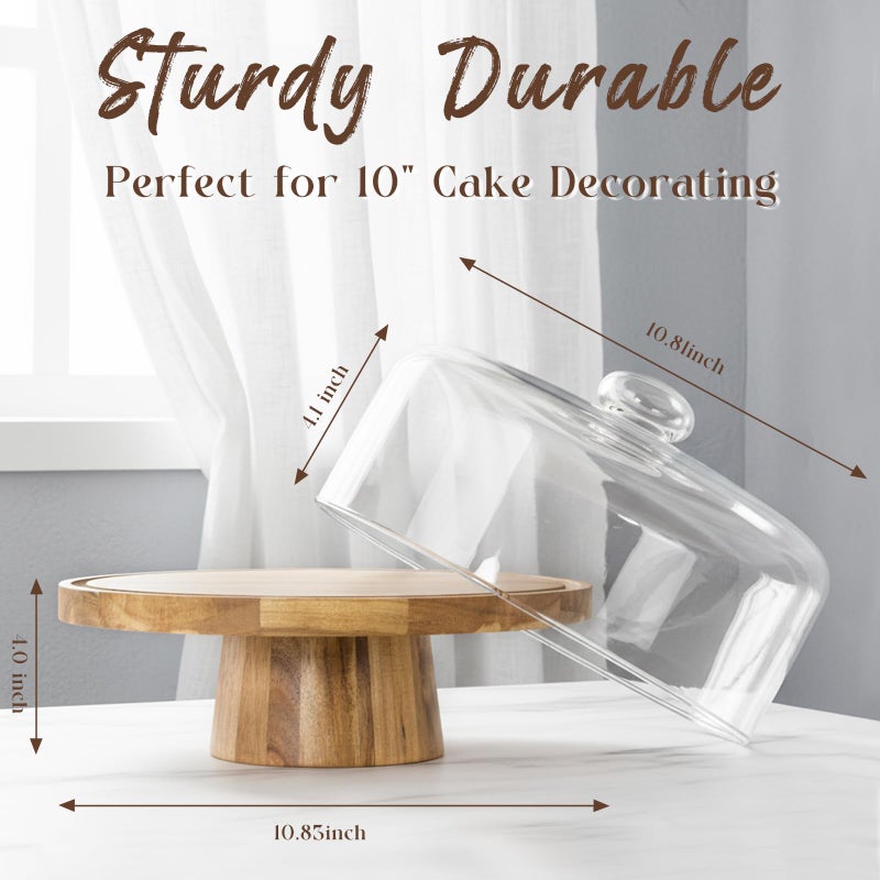 Krbnk Acacia Wood Cake Stand with Lid, 12" Glass Cake Stand with Dome Cake Holder, 2-in-1 Dessert Table Display Set & Charcuterie Board for Weddings, Parties, Bakeries - Image 2
