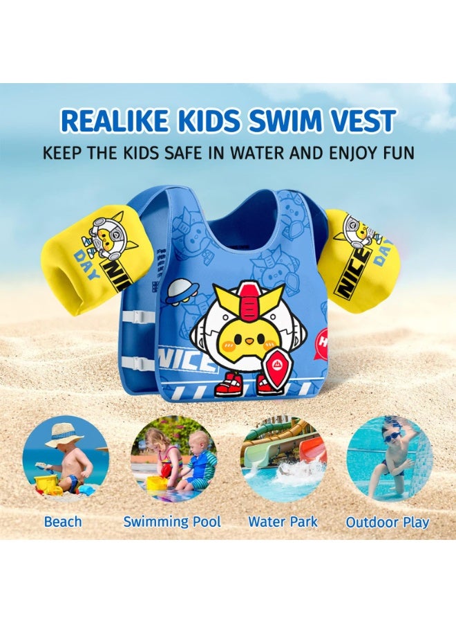 DMG TECH Kids Swim Vest Fit 22-66 Lbs, Baby Pool Float with Arm Wings, for 2-6 Years, Beach & Pool Water Safety Floaties (Blue) - Image 3