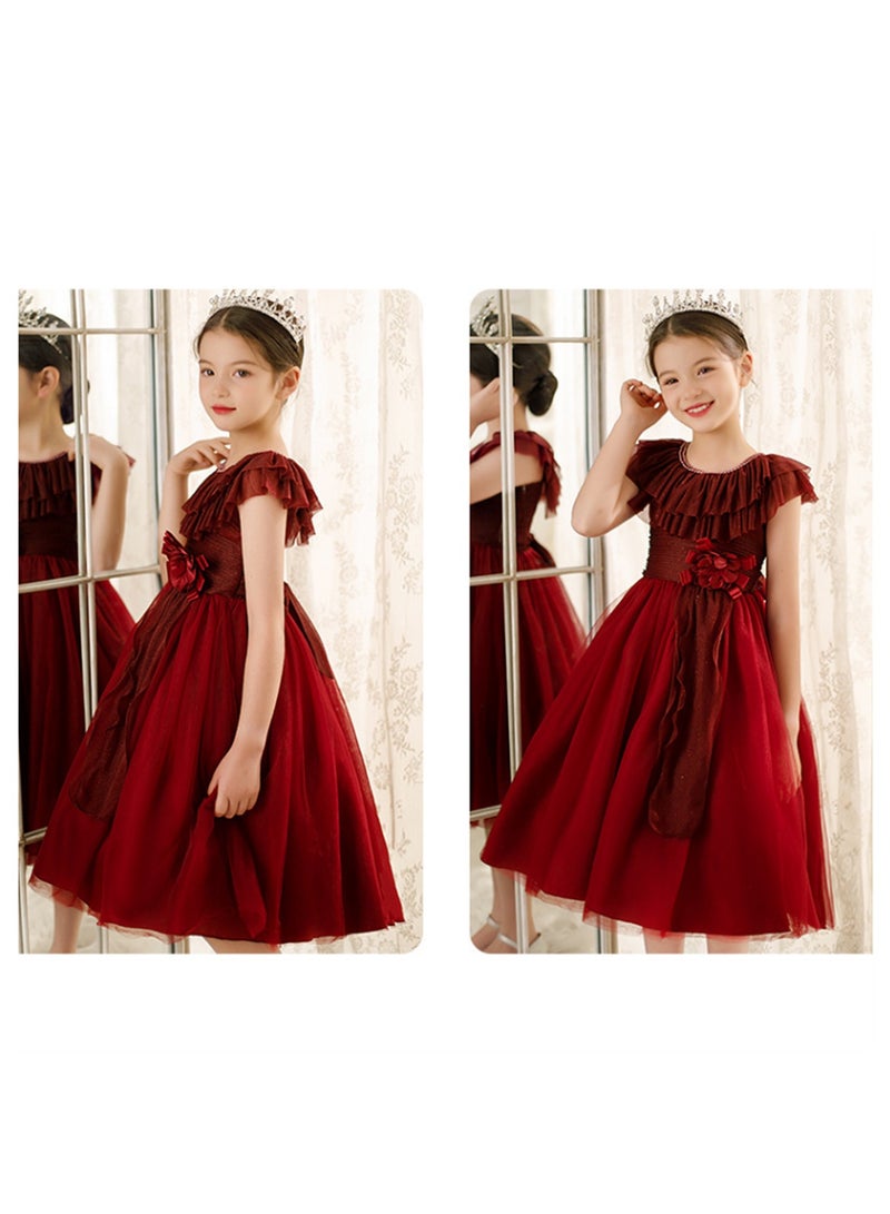 Girls princess dress tutu gauze atmospheric performance costume little girl flower girl wedding dress Costumes - Image 3