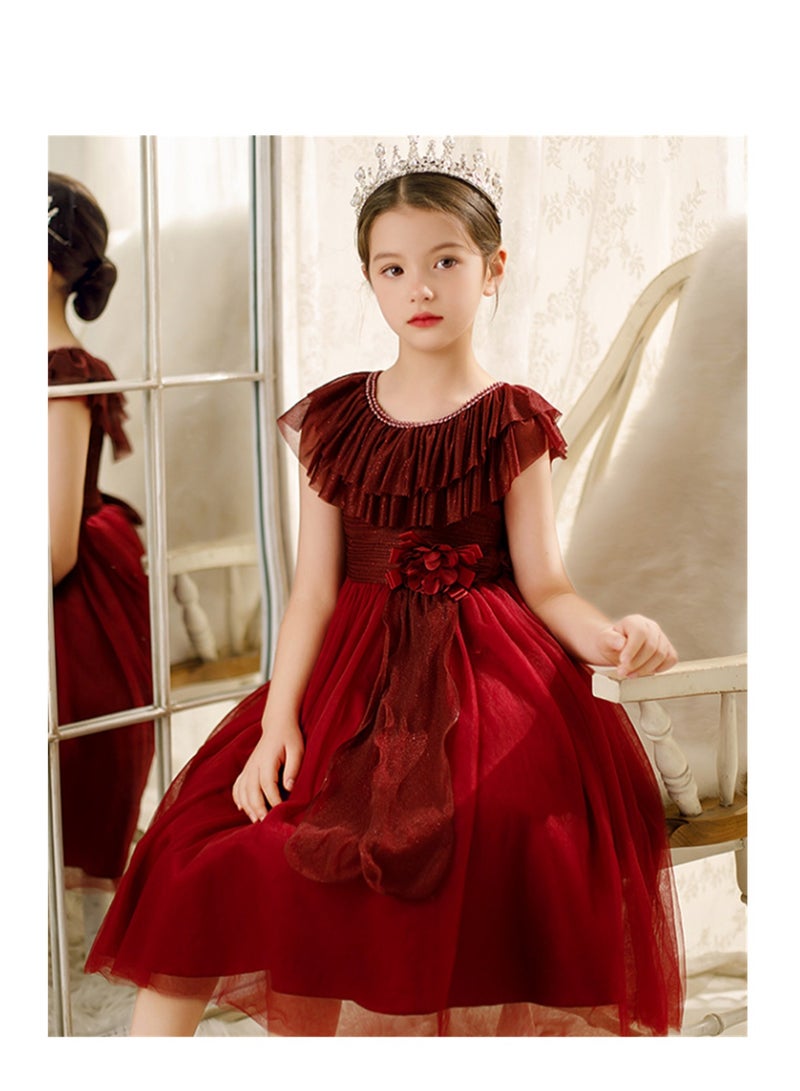 Girls princess dress tutu gauze atmospheric performance costume little girl flower girl wedding dress Costumes - Image 4
