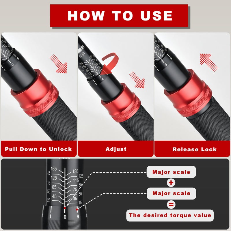 AEROFORCE Professional Tools AEROFORCE 1/4 & 3/8 & 1/2-inch Drive Click Torque Wrench, 41Pcs Torque Wrench Set with Sockets and extensions, Hex, Torx, magnetic Spark Plug for Car, Motorcycle, Bike Repair - Image 5