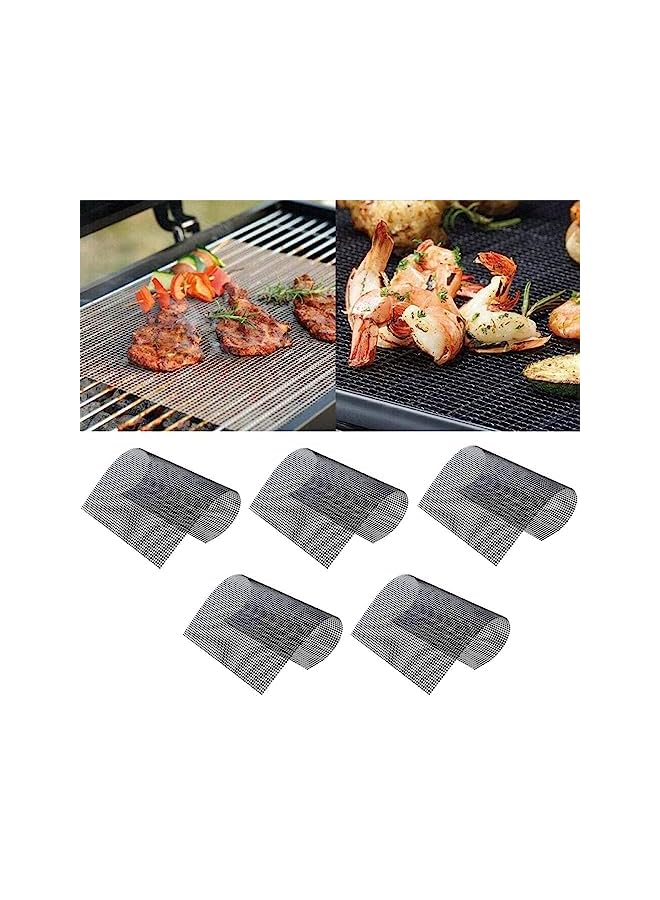 Goodern 5 Pcs Bbq Grill Mesh Mat Set,Non-Stick Bbq Grilling Sheet Liners Portable Extreme Heat Resistance Barbecue Rack Pad,Easy To Clean,Reusable Outdoor Barbecue Accessories For Meat/Vegetable-Black - Image 2