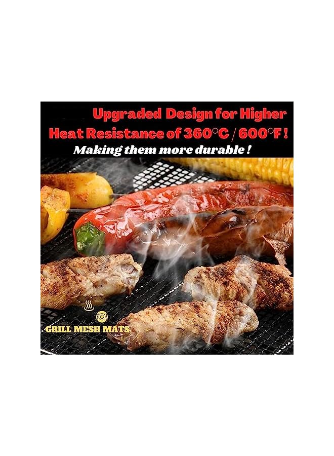 Goodern 5 Pcs Bbq Grill Mesh Mat Set,Non-Stick Bbq Grilling Sheet Liners Portable Extreme Heat Resistance Barbecue Rack Pad,Easy To Clean,Reusable Outdoor Barbecue Accessories For Meat/Vegetable-Black - Image 4