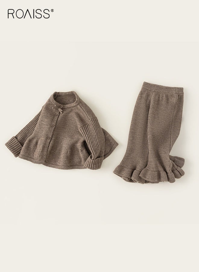 رويس طقم ملابس للفتيات من قطعتين، طقم أنيق مع سترة صوفية وسروال واسع، سترة صوفية وسروال بخصر مطاطي، طقم من قميص بأكمام طويلة وسروال للفتيات، مناسب للارتداء اليومي والأنشطة الخارجية - Image 3
