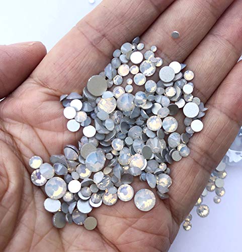 AD Beads 1440 Pieces Mixed Size Glue on Quality Glass Flatback Rhinestones Round Crystal Gems (White Opal) - Image 3
