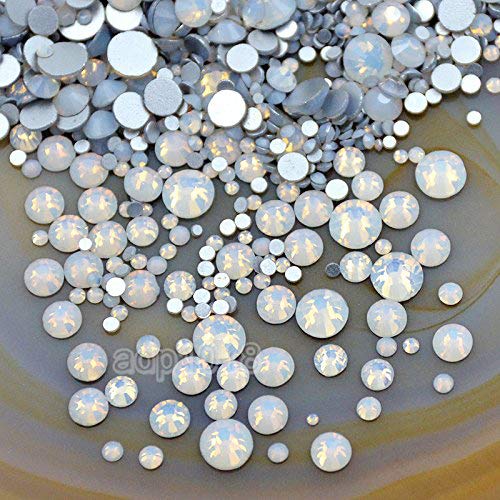 AD Beads 1440 Pieces Mixed Size Glue on Quality Glass Flatback Rhinestones Round Crystal Gems (White Opal) - Image 2