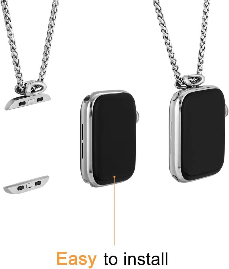 HiPai Necklace Adapter Pendant Compatible with Apple Watch, Infinity & Double Loop Connector Comes with 32inch Stainless Rollo Wheat Chain 3mm for iWatch Series 10/9/8/7/6/5/4/SE/Ultra 2/Ultra - Image 1