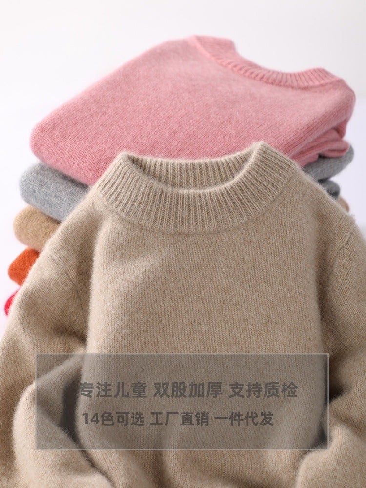 Children'S Pure Wool Sweater Boys' Sweater Half-Turtleneck Girls' Pullover Sweater Double-Strand Thickened Baby'S Base Sweater - Image 2