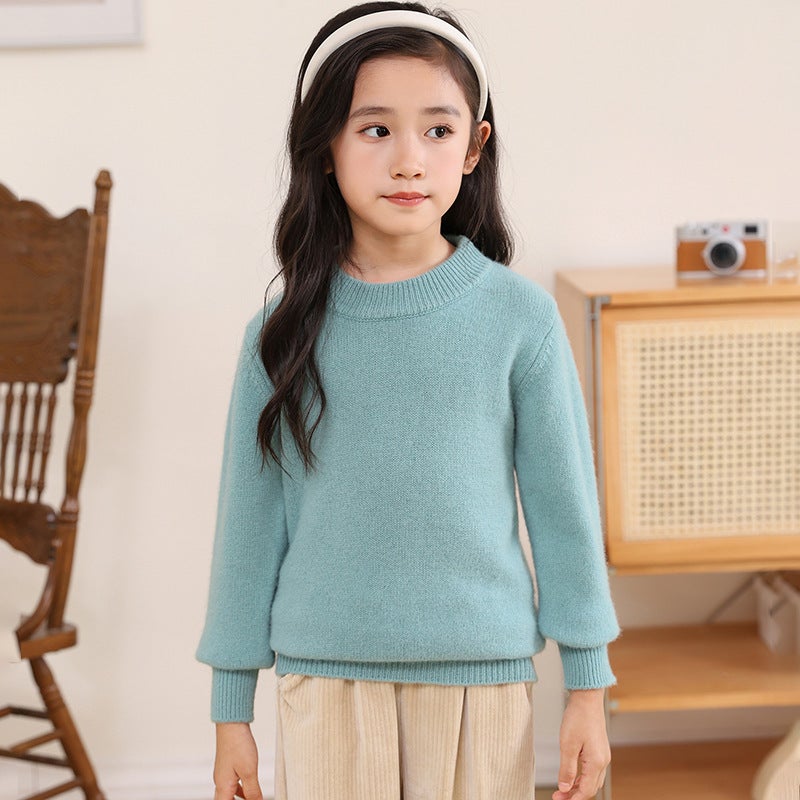 Children'S Pure Wool Sweater Boys' Sweater Half-Turtleneck Girls' Pullover Sweater Double-Strand Thickened Baby'S Base Sweater - Image 1