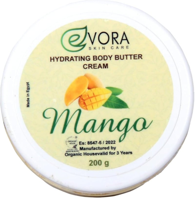 Evora Cosmetics Mango Body Butter, Deep Moisturizing & Nourishing, 200g