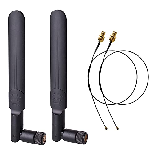 HIGHFINE 2 x 8dBi 2.4GHz 5GHz 5.8GHz Dual Band WiFi RP-SMA Male Antenna+2 x 35CM U.FL/IPEX to RP SMA Female Pigtail Cable for Mini PCIe Card Wireless Routers PC Repeater Desktop FPV UAV Drone PS4 Build - Image 1