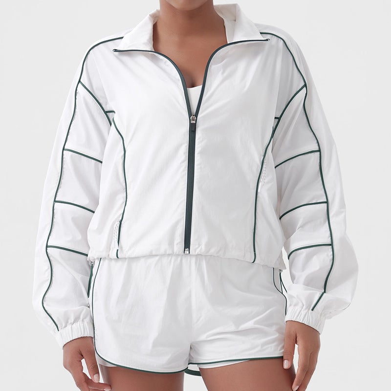 Generic New Fitness Coat Womens Loose Training Yoga Suit suit Quick-drying Long-sleeved Running Sports Tennis Suit Top White coat 