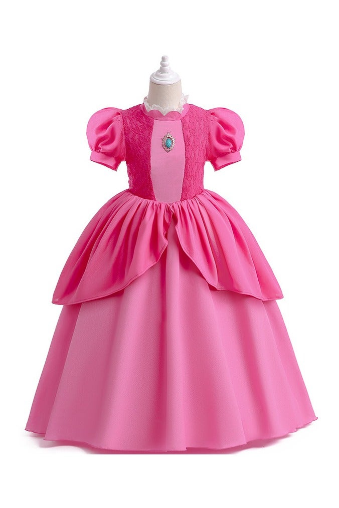 عام فستان الأميرة بريجيت لفتيات. فستان من نوع الويست (مخصص للصدر والخصر)، مزين برشاشات من الشعر وله تصميم من قطع مختلفة من القماش ملصقة ببعضها البعض. فهو فستان طويل وملتف مناسب للعروض والمناسبات. - Image 1