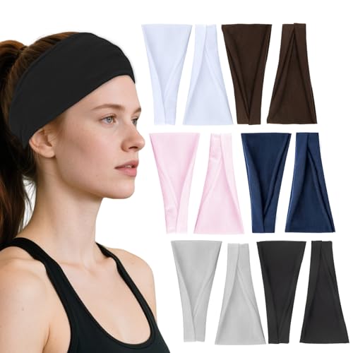 VANRUID Headbands for Women, 12PCS Wide Stretchy Sports Hair Bands, Elastic Soft Fashion Head Bands, Non-Slip Running Sweatbands for Fashion, Washing Face, Workouts, Yoga, Daily Use - Image 1