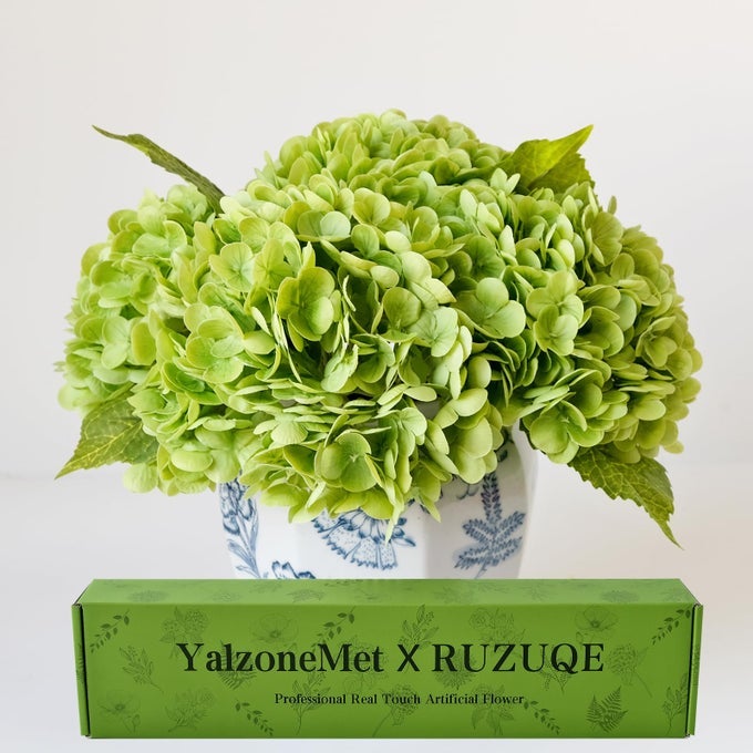 3 PCS 21 INCH ARTIFICIAL DARK GREEN HYDRANGEA NATURAL LIFELIKE REAL TOUCH FAUX LARGE ROYAL HYDRANGEA FOR HOME PARTY OUTDOOR WEDDING DECOR TABLE CENTERPIECE ARTIFICIAL FLOWER