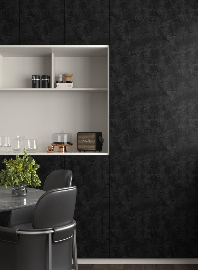 Decotalk Black Wallpaper Peel and Stick Embossed Wallpaper Textured 17.7"x200" Black Wallpaper for Bedroom Decor Black Contact Paper for Cabinets and Drawers Textured Contact Paper Peel and Stick - Image 2