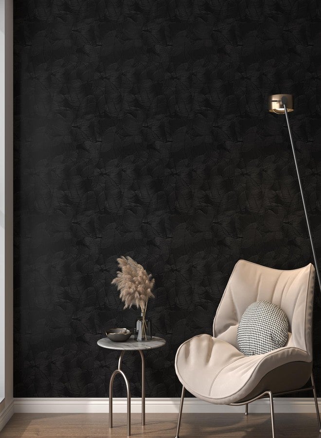 Decotalk Black Wallpaper Peel and Stick Embossed Wallpaper Textured 17.7"x200" Black Wallpaper for Bedroom Decor Black Contact Paper for Cabinets and Drawers Textured Contact Paper Peel and Stick - Image 3