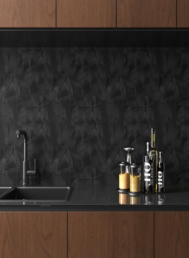 Decotalk Black Wallpaper Peel and Stick Embossed Wallpaper Textured 17.7"x200" Black Wallpaper for Bedroom Decor Black Contact Paper for Cabinets and Drawers Textured Contact Paper Peel and Stick - Image 5