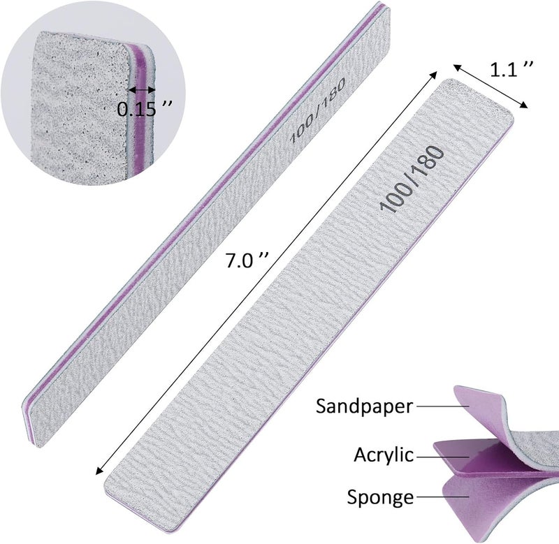 Tbestmax 100/180 Grit Nail Files for Acrylic Nails, Rectangle Double Sides Emery Boards Fingernail Files Professional Nail Buffering Files, 12 Pack - Image 2