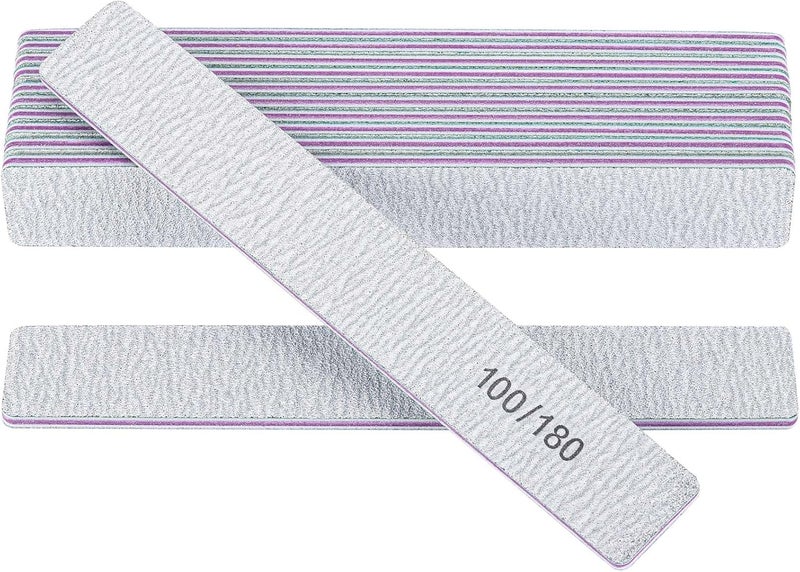 Tbestmax 100/180 Grit Nail Files for Acrylic Nails, Rectangle Double Sides Emery Boards Fingernail Files Professional Nail Buffering Files, 12 Pack - Image 1
