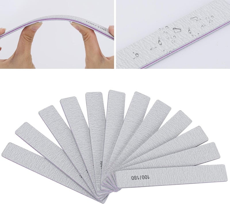 Tbestmax 100/180 Grit Nail Files for Acrylic Nails, Rectangle Double Sides Emery Boards Fingernail Files Professional Nail Buffering Files, 12 Pack - Image 4